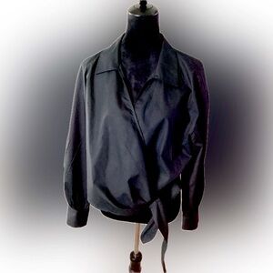 Banana Republic black long sleeve wrap blouse, two button cuffs size XL